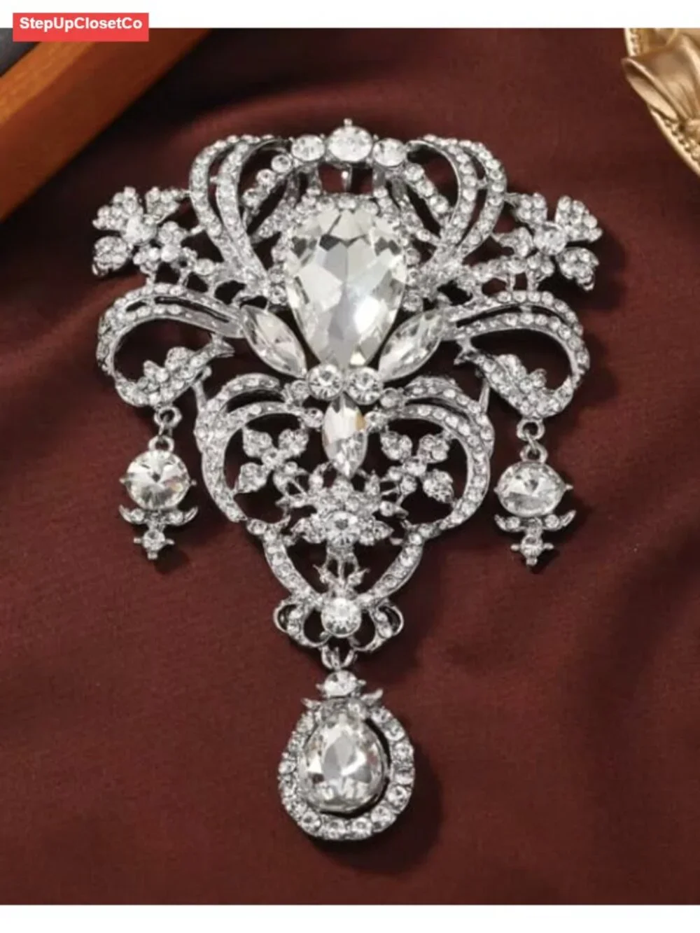 Extra Large Vintage Art Deco Rhinestone Brooch Pin Bridal Wedding Statement